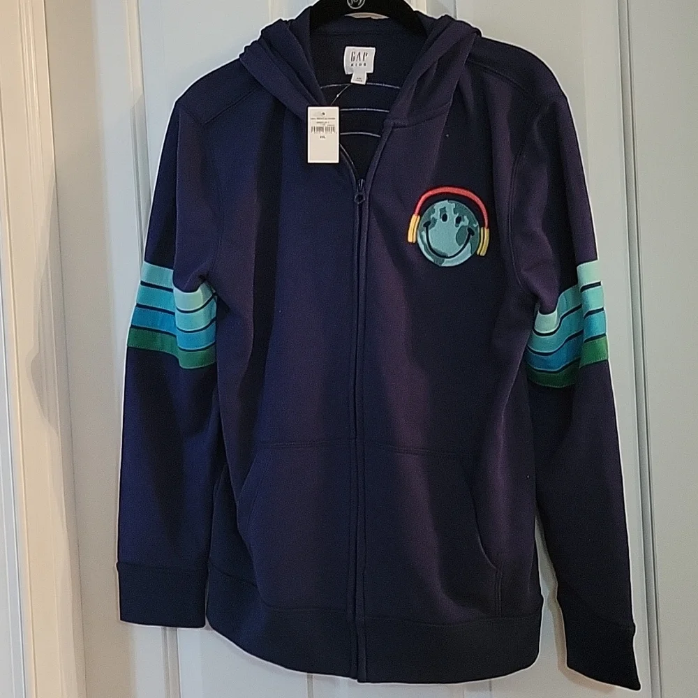 Gap navy smiley world with head phones hooded zipper sweatshirt xxl